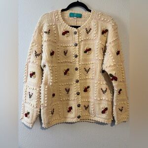 VTG RARE  hand-knit floral wool cardigan 🌺